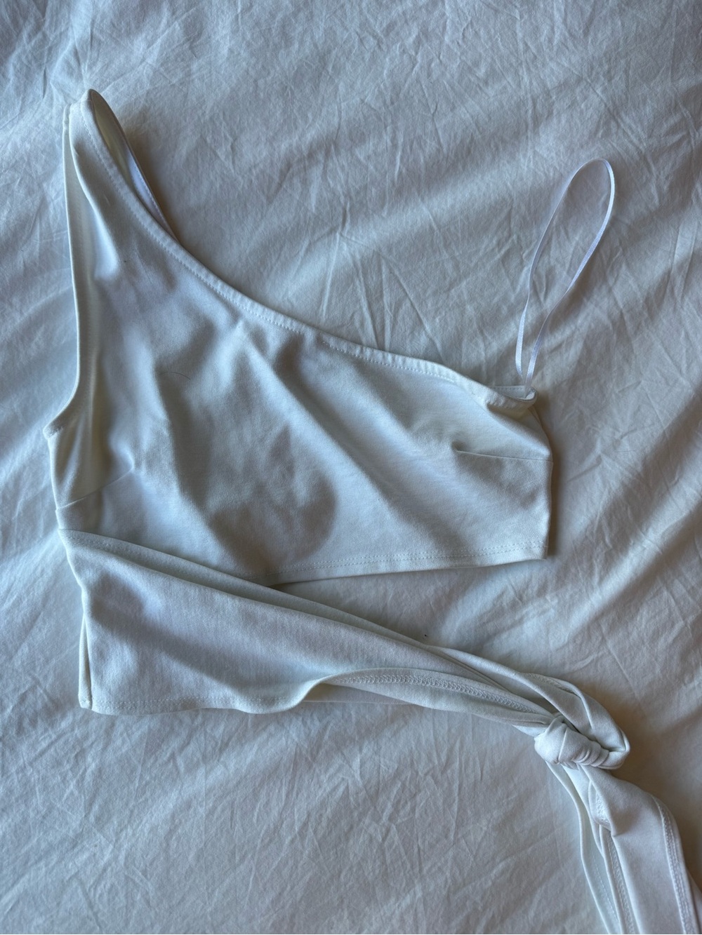 White One-Shoulder Tie Top